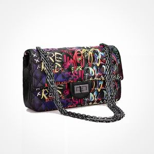 Multicolor Graffiti Shoulder Handbag Bag (BLACK)